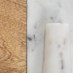 Storied Home Mango Wood And Marble Cheese And Cutting Board With Inlaid Marble Pestle, Natural And White -Interio Store GUEST ada6ec2d b113 4007 9d25 af260fa1f0ac