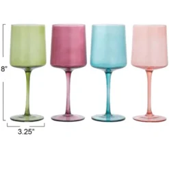 Storied Home Hand Blown Stemmed Wine Glasses, 14 Ounces, 4 Assorted Colors