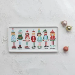 Storied Home Stoneware Platter With Santa's Elves Print, Multicolor