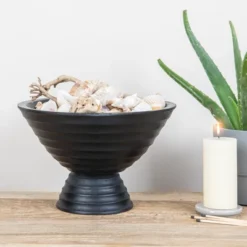 Storied Home Boho Wood Pedestal Serving Bowl
