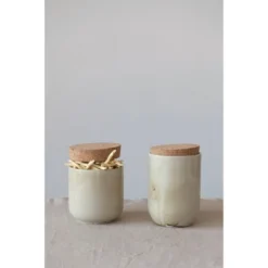 Storied Home Stoneware Jar With Cork Lid, Reactive Glaze