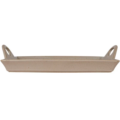 Storied Home Antique Elegance Stoneware Serving Tray With Handles, White 7 Storied Home Antique Elegance Stoneware Serving Tray With Handles, White - Image 5