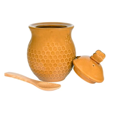Storied Home Yellow With Decorative Bees Stoneware Honey Jar With Lid & Wood Honey Dipper (Set Of 2 Pieces) 4 Storied Home Yellow With Decorative Bees Stoneware Honey Jar With Lid & Wood Honey Dipper (Set Of 2 Pieces) - Image 2