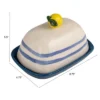 Storied Home Hand-Painted Stoneware Butter Dish With Lemon Shaped Handle And Stripes, Multicolor