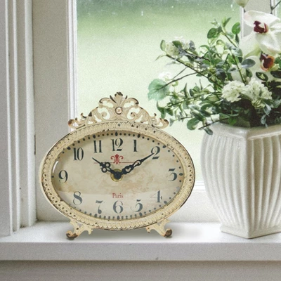 Storied Home Distressed Pewter Mantel Clock 3 Storied Home Distressed Pewter Mantel Clock
