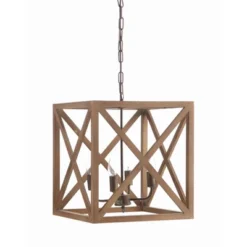 Metal/Wood Chandelier Natural Brown - Storied Home