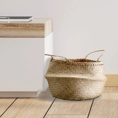 Seagrass Basket With Handles 12" X 19" Natural - Storied Home 4 Seagrass Basket With Handles 12" X 19" Natural - Storied Home - Image 2