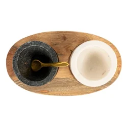 Storied Home Round Marble Bowls On Mango Wood Tray With Brass Salt Spoon, White And Black, Set Of 2 16 Storied Home Round Marble Bowls On Mango Wood Tray With Brass Salt Spoon, White And Black, Set Of 2 -Interio Store GUEST c4259705 dbbd 49f6 99f8 33da2c436839