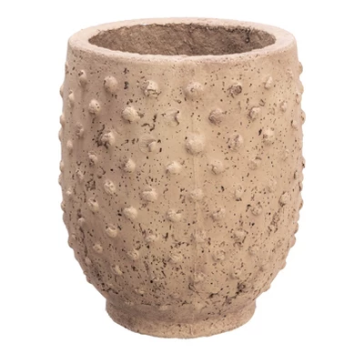 Storied Home Round Sandstone Hobnail Planter With Distressed Finish, Greige 8 Storied Home Round Sandstone Hobnail Planter With Distressed Finish, Greige - Image 6