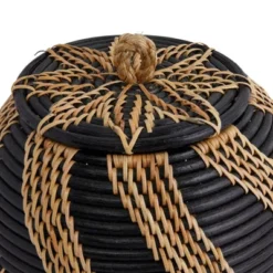 Storied Home Decorative Handwoven Rattan Storage Basket Storage With Lid, Natural And Black -Interio Store GUEST cbadfe3a f2b2 4bdb a031 f8d66579c5eb