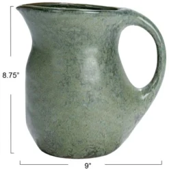 Storied Home Round Stoneware Pitcher With Reactive Glaze, Matte Teal