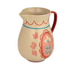 Storied Home Floral Stoneware Pitcher With Handle, Multicolor -Interio Store GUEST cc6ac8ec 91f1 40fb b3ff ccd767b36afc