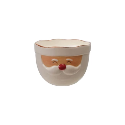 Storied Home Stoneware Santa Head Shaped Mixing Bowl With Red Rim, Red And White 4 Storied Home Stoneware Santa Head Shaped Mixing Bowl With Red Rim, Red And White - Image 2