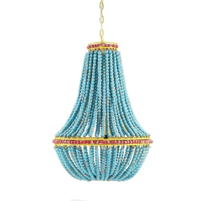 Wood Beaded Chandelier Blue -Storied Home 3 Wood Beaded Chandelier Blue -Storied Home