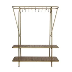 Storied Home 69" Tall Rack Gold: Geometric Design, Wood Shelves, Metal Hooks, Storage Organizer