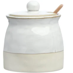 Storied Home Stoneware Sugar Pot With Lid And Wood Spoon -Interio Store GUEST d1aeba59 c533 442e 966e 54ff553f6ba0