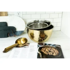 Storied Home Transitional Hammered Stainless Steel Bowls, Gold Finish, Set Of 3 Sizes