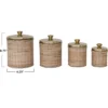 Storied Home Rattan Wrapped Stainless Steel Canisters, Set Of 4, Brass Finish 1 Storied Home Rattan Wrapped Stainless Steel Canisters, Set Of 4, Brass Finish -Interio Store GUEST d43c2b25 5c9b 4a1d 8b1c 02c8ddc3bb66