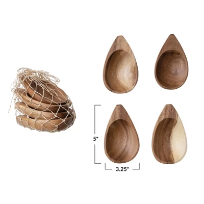 Storied Home Almond Shaped Acacia Wood Trays, Set Of 4, Natural 3 Storied Home Almond Shaped Acacia Wood Trays, Set Of 4, Natural