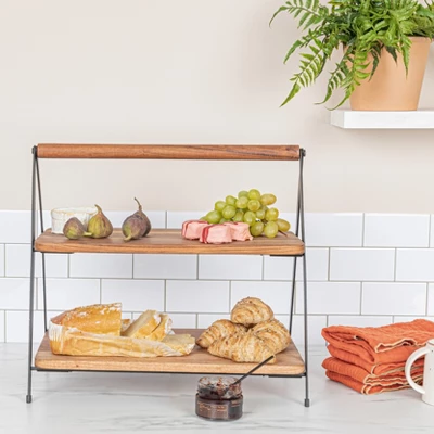 Storied Home Acacia Wood 2-tier Serving Stand 3 Storied Home Acacia Wood 2-tier Serving Stand