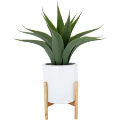 Storied Home Round Stoneware Planter On Wood Holder, White And Natural 14 Storied Home Round Stoneware Planter On Wood Holder, White And Natural -Interio Store GUEST d62a1c55 868d 4d46 9f62 974d12b67c49