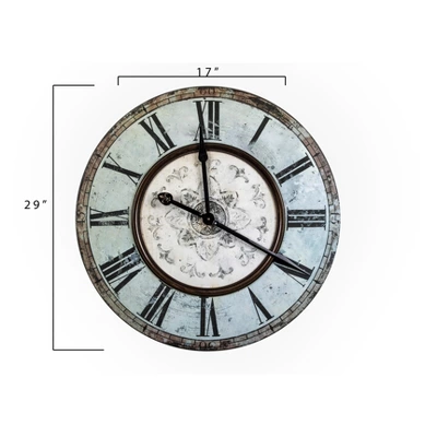 Storied Home Decorative Round Wood Wall Clock With Distressed Finish, Mint Green 3 Storied Home Decorative Round Wood Wall Clock With Distressed Finish, Mint Green