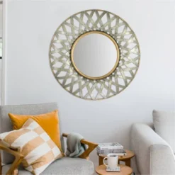 Round Metal Wall Mirror With Gold And Galvanized Finish - Storied Home -Interio Store GUEST d7fceed9 7de5 4393 95d5 416b7b05435d