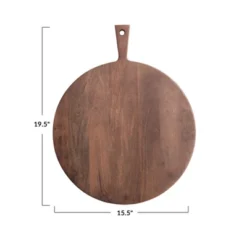 Storied Home Round Mango Wood Cheese/Cutting Board With Handle, Walnut Finish