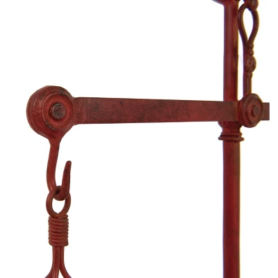 Storied Home Red Decorative Antique Iron Balance Scale With Bird 4 Storied Home Red Decorative Antique Iron Balance Scale With Bird - Image 2