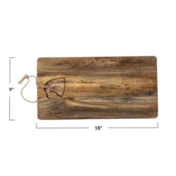 Storied Home Mango Wood Cheese And Cutting Board With Santa Hat Cut-Out, Jute Tie, And Santa Hat Block, Natural