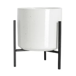 Storied Home Large White Stoneware Flower Pot With Black Metal Stand (Pot With Stand) 14 Storied Home Large White Stoneware Flower Pot With Black Metal Stand (Pot With Stand) -Interio Store GUEST da49b477 8e01 49c3 beb6 5c9ab9c27576