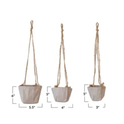 Storied Home Round Jute And Cotton Hanging Planters, Natural, Set Of 3