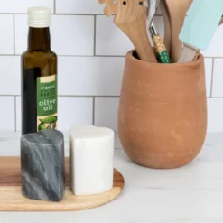 Storied Home Heart-Shaped Marble Salt And Pepper Shakers, Set Of 2, Grey And White