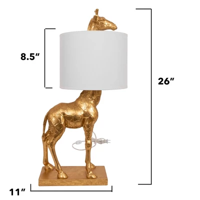 Storied Home Resin Giraffe Table Lamp With Linen Shade, Distressed Gold 3 Storied Home Resin Giraffe Table Lamp With Linen Shade, Distressed Gold
