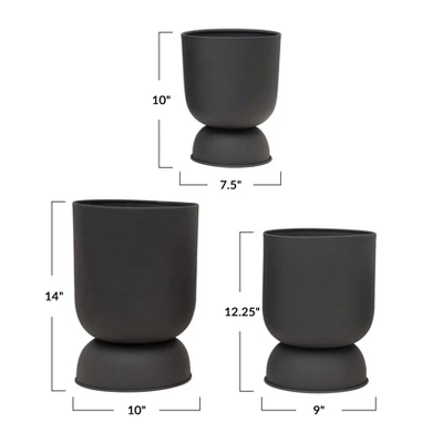 Storied Home Textured Metal Footed Planters, Black Finish, Set Of 3 (Holds 9", 8" & 7" Pots) 3 Storied Home Textured Metal Footed Planters, Black Finish, Set Of 3 (Holds 9", 8" & 7" Pots)
