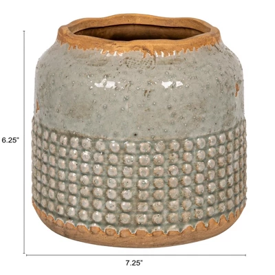 Storied Home Round Terra-cotta Hobnail Planter Vase With Heavily Distressed Finish 4 Storied Home Round Terra-cotta Hobnail Planter Vase With Heavily Distressed Finish - Image 2