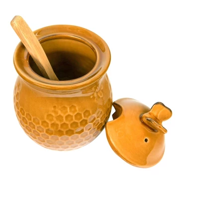 Storied Home Yellow With Decorative Bees Stoneware Honey Jar With Lid & Wood Honey Dipper (Set Of 2 Pieces) 5 Storied Home Yellow With Decorative Bees Stoneware Honey Jar With Lid & Wood Honey Dipper (Set Of 2 Pieces) - Image 3