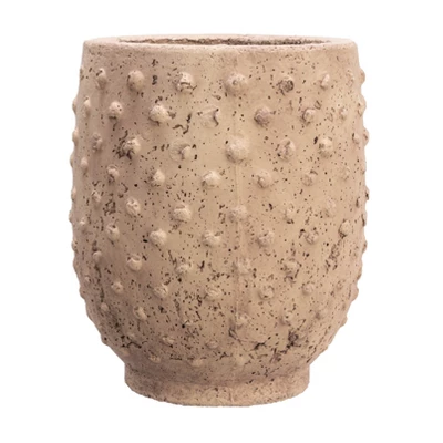 Storied Home Round Sandstone Hobnail Planter With Distressed Finish, Greige 5 Storied Home Round Sandstone Hobnail Planter With Distressed Finish, Greige - Image 3