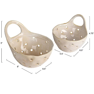 Storied Home Set Of 2 Cream Reactive Glaze Stoneware Colanders 4 Storied Home Set Of 2 Cream Reactive Glaze Stoneware Colanders - Image 2