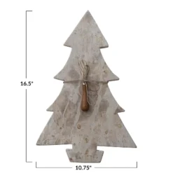 Storied Home Marble Tree Shaped Cheese And Cutting Board With Stainless Steel And Mango Wood Canape Knife, Buff Color And Natural