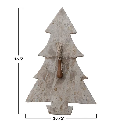 Storied Home Marble Tree Shaped Cheese And Cutting Board With Stainless Steel And Mango Wood Canape Knife, Buff Color And Natural 3 Storied Home Marble Tree Shaped Cheese And Cutting Board With Stainless Steel And Mango Wood Canape Knife, Buff Color And Natural