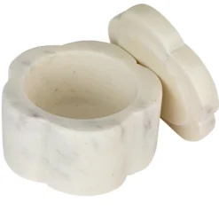 Storied Home Elegant Marble Pinch Pot With Lid, White -Interio Store GUEST e133c556 df8b 4c1e be04 4e064d58504e