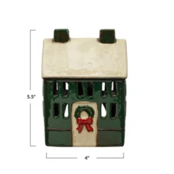 Storied Home Hand-Painted Stoneware House, Reactive Glaze, Green, Cream Color And Red (Each One Will Vary)