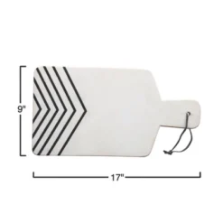 Storied Home Marble Cheese Board With Chevron Design, White And Black