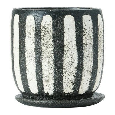 Storied Home Hand-Painted Terra-cotta Planter With Saucer, Black & White (Holds 6" Pot) 6 Storied Home Hand-Painted Terra-cotta Planter With Saucer, Black & White (Holds 6" Pot) - Image 4