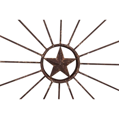 Storied Home Metal Wagon Wheel Wall Décor (32.5"x32.5") : Farmhouse Style, Iron Look, Vertical Display 6 Storied Home Metal Wagon Wheel Wall Décor (32.5"x32.5") : Farmhouse Style, Iron Look, Vertical Display - Image 4