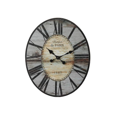 29" Oval Distressed Wood Wall Clock Gray - Storied Home 5 29" Oval Distressed Wood Wall Clock Gray - Storied Home - Image 3