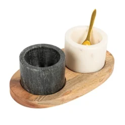 Storied Home Round Marble Bowls On Mango Wood Tray With Brass Salt Spoon, White And Black, Set Of 2 21 Storied Home Round Marble Bowls On Mango Wood Tray With Brass Salt Spoon, White And Black, Set Of 2 -Interio Store GUEST e72d0c79 52b3 4d4e b63d 72a5e71d9615