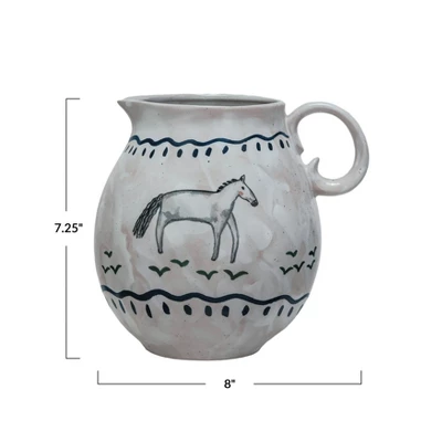 Storied Home Horse Stoneware Pitcher, Multicolor 3 Storied Home Horse Stoneware Pitcher, Multicolor