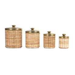 Storied Home Rattan Wrapped Stainless Steel Canisters, Set Of 4, Brass Finish 16 Storied Home Rattan Wrapped Stainless Steel Canisters, Set Of 4, Brass Finish -Interio Store GUEST ea42234f 18be 470f b482 7539b8efbd73